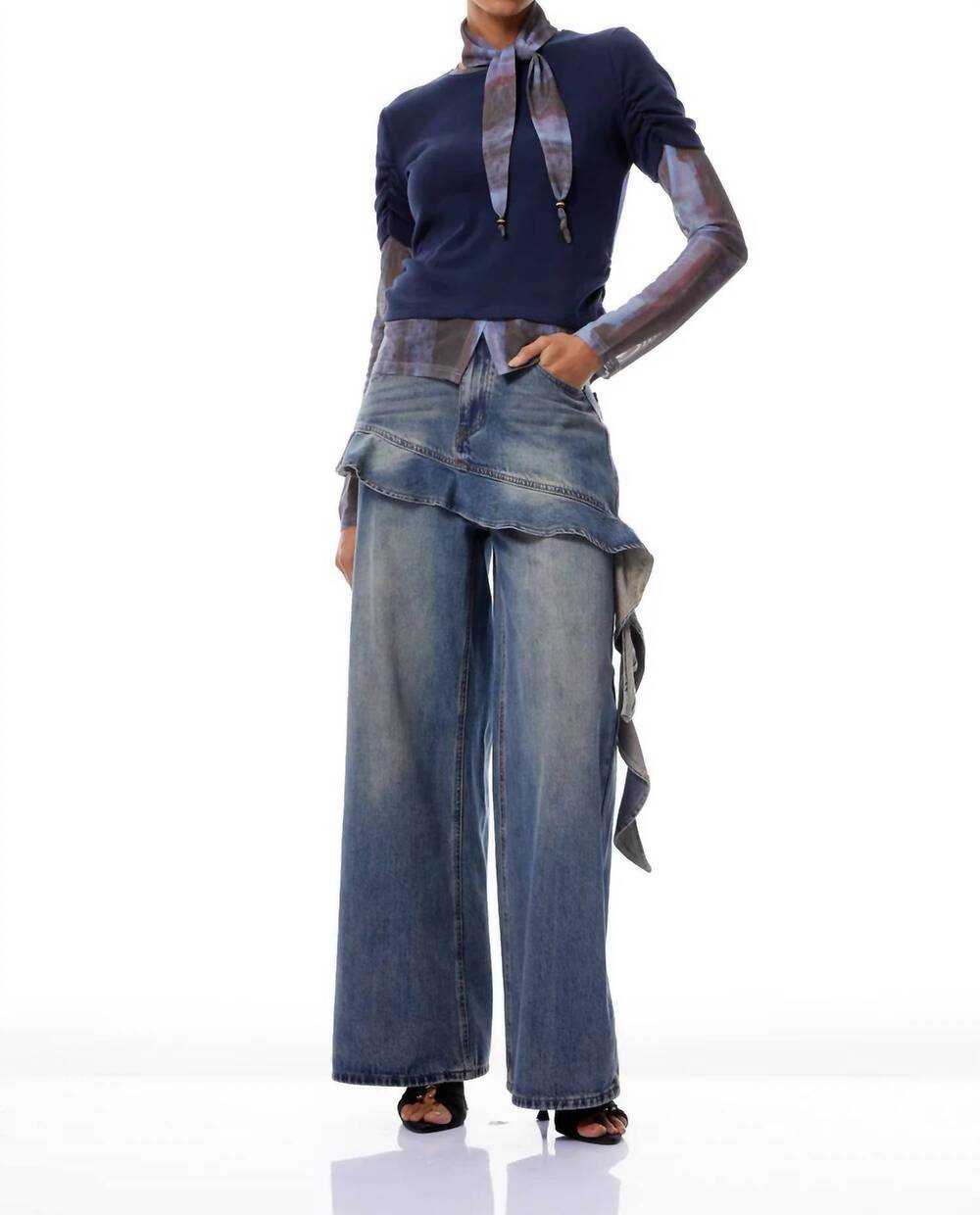 NEW MISS ROSIER skirted wide leg jeans in blue
